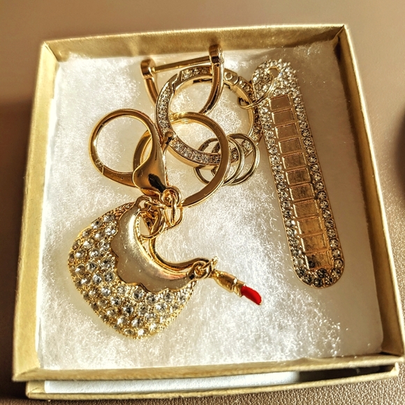 Accessories - Shiny Gold-Tone Keychain With Gemstones